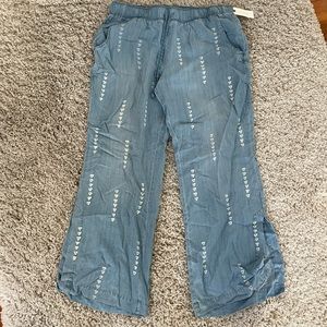 Cloth & Stone Blue Wide Leg Pants with Patterned Detail